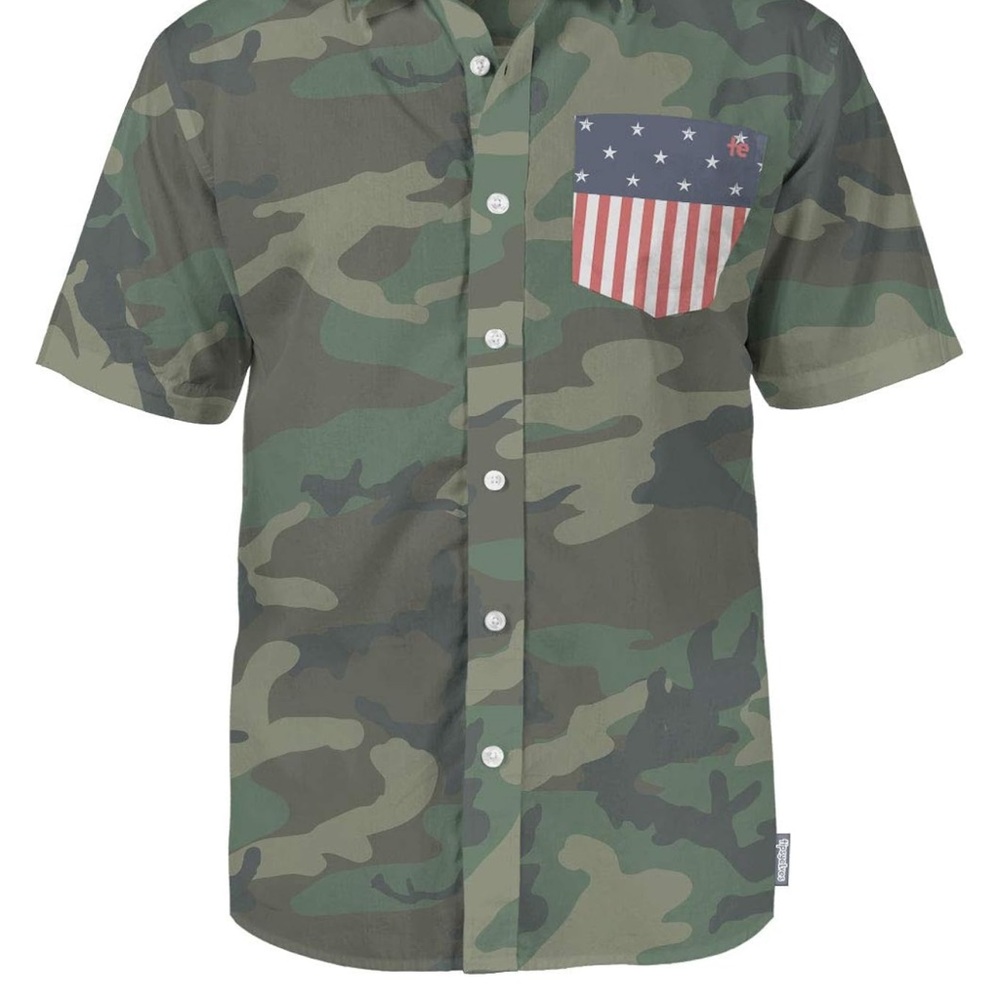 Tipsy Elves Men's Camouflage Shirt with American Flag Pocket